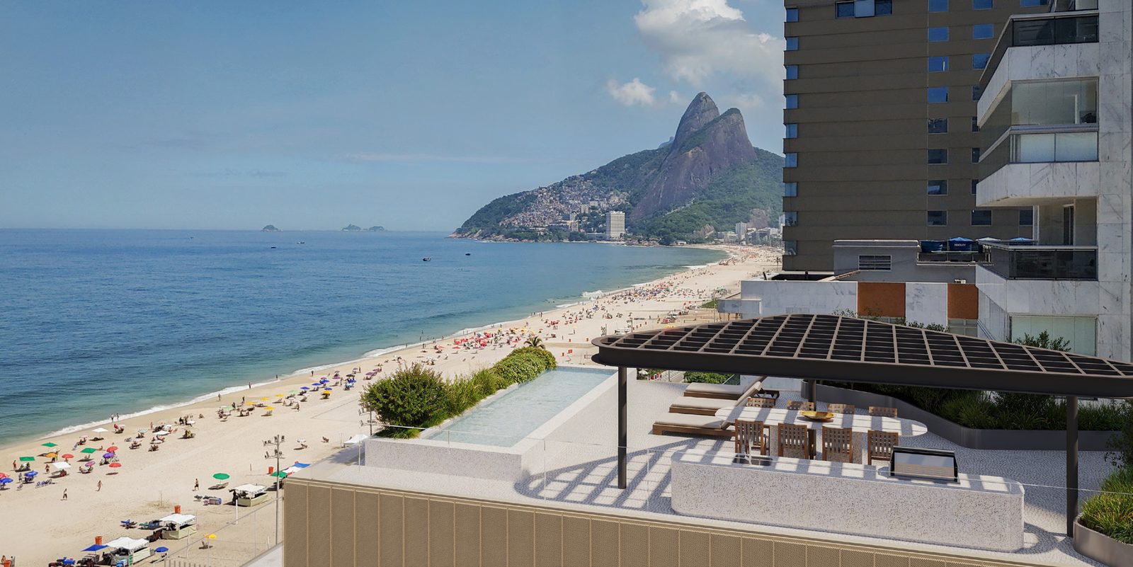 Terraço com piscina e vista para Ipanema